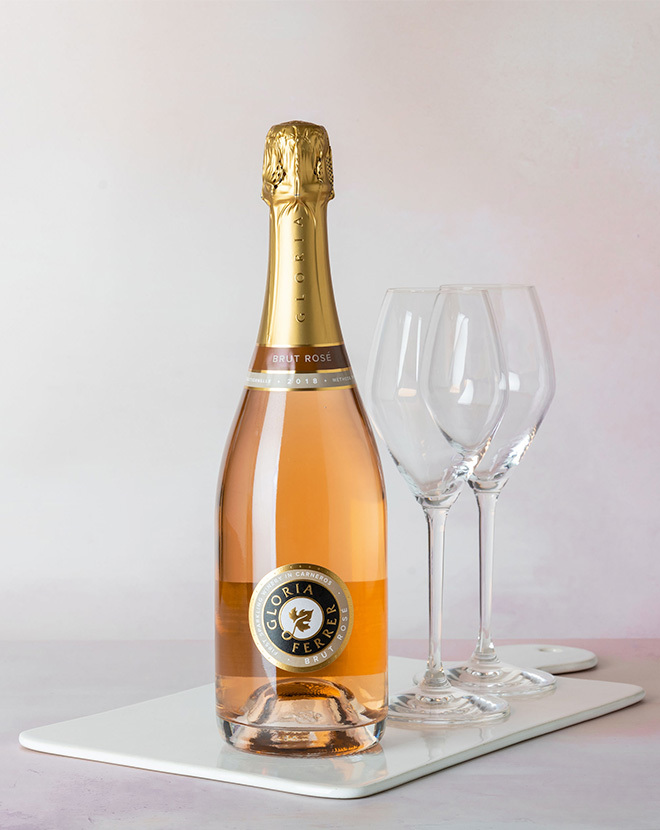 2018 Brut Rosé With Riedel Extreme Champagne Glasses Premium Sonoma Wines Gloria Ferrer